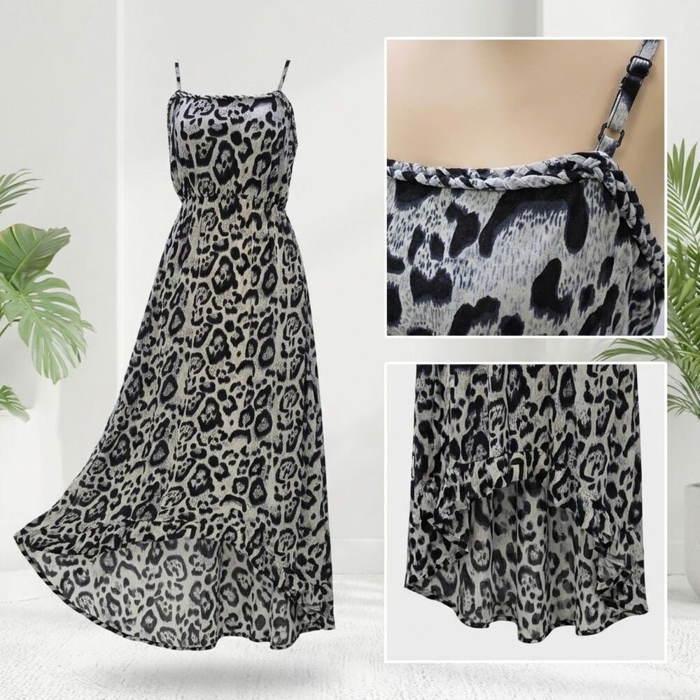 NWT Julia Fashion Silk Blend Leopard Print High Low Maxi Dress XL Smocked